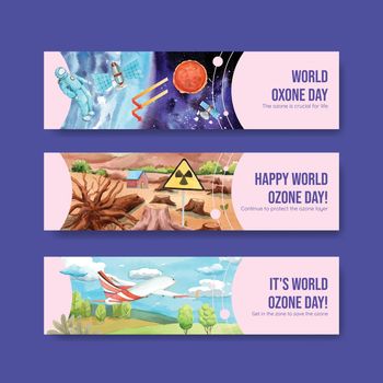 Banner template with world ozone day concept,watercolor style