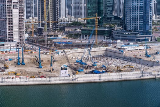 Pile driving for foundations in Dubai business bay district