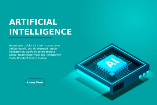 Artificial intelligence, AI web banner, isometric cloud computing concept, data mining, isometric, neural network, machine programming