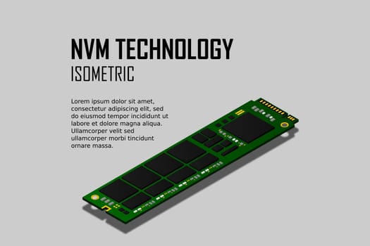 NVME Express M.2 memory realistic 3d isometric illustration, random access memory, personal computer hardware component