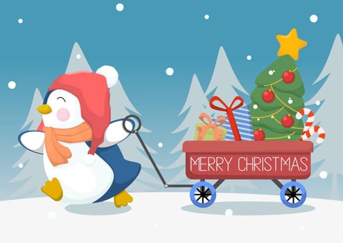 Cute Penguin Christmas Tree And Gifts