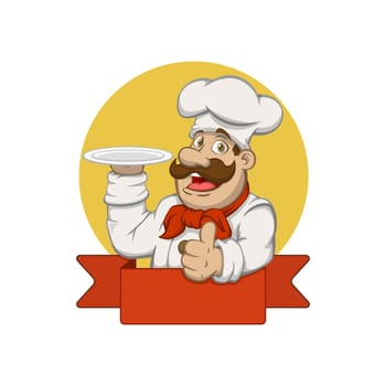 Chef Holding Plate On The Right Hand Mascot Logo