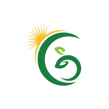 G letter leaf with sun concept icon of garden or farming design vector