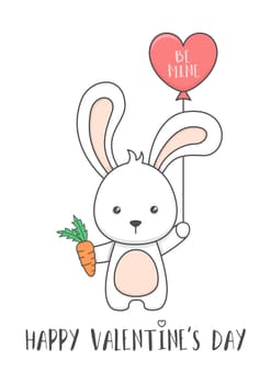 Cute Bunny Holding Carrot And Balloon Valentines Day