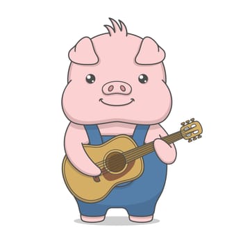 Cute Pig Character Playing Guitar