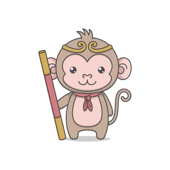 Cute Monkey King With Staff
