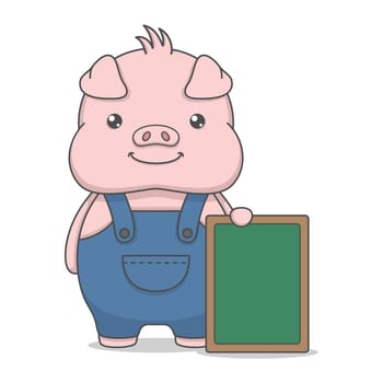 Cute Pig Character With Board