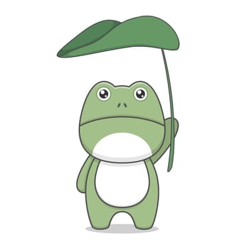Cute Frog Holding Big Leaf