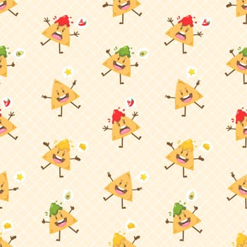 cute kawaii nachos character seamless pattern