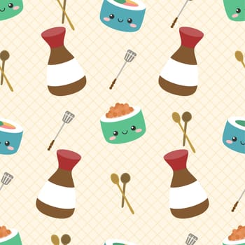 cute sushi and soy sauce seamless pattern