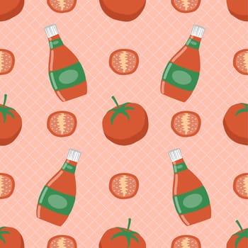 fresh tomato and ketchup seamless pattern