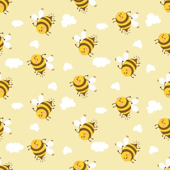 cute bee cartoon character seamless pattern