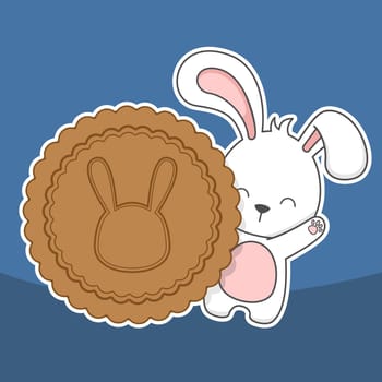 cute mid autumn festival bunny rabbit and moon cake