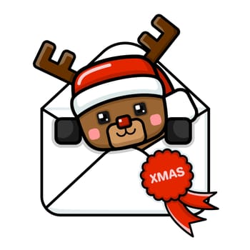 Cube Style Cute Christmas Reindeer In An Envelope