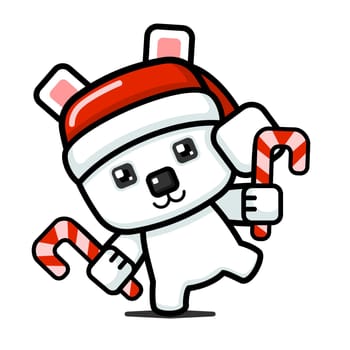 Cube Style Cute Polar Bear Holding Candy Cane