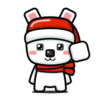 Cube Style Cute Polar Bear with Santa Claus Hat
