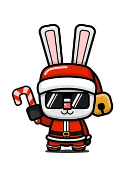 Cube Style Cute Christmas Rabbit Holding Candy cane