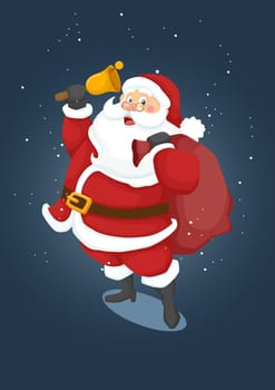 Christmas Santa Claus Carrying Present Bag And Bell