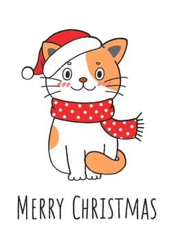 Cute Hand Drawn Christmas Kitty Cat