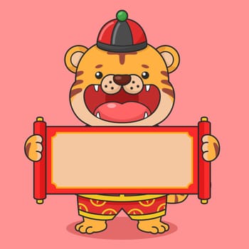 Cute Chinese New Year Tiger Holding Scroll