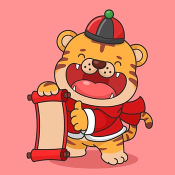 Cute Chinese New Year Tiger And Scroll