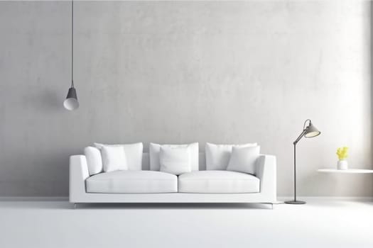 interior background room simple sofa living room home concrete lounge modern space. Generative AI.