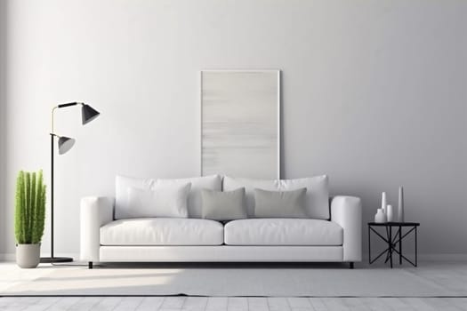 interior background three-dimensional modern home white carpet living wall space. Generative AI.
