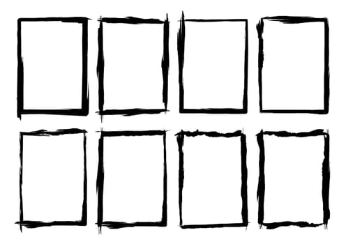  Isolated Rectangle Grunge Brush Border Frames Collection Set. Premium Vector
