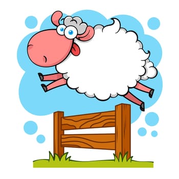 Funny Cartoon Sheep Jumping The Fence