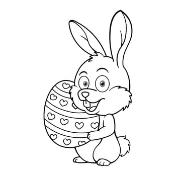 Cute Easter Bunny Rabbit Holding Giant Egg Outline
