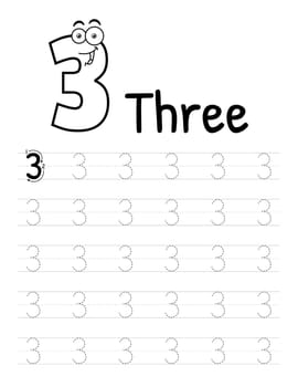 Number Tracing Book Interior For Kids. Children Writing Worksheet. Premium Vector Elements.-03