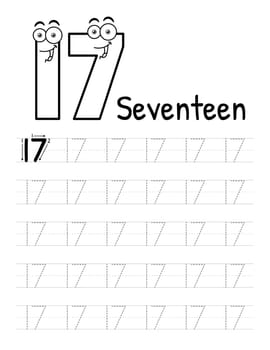 Number Tracing Book Interior For Kids. Children Writing Worksheet. Premium Vector Elements.-18