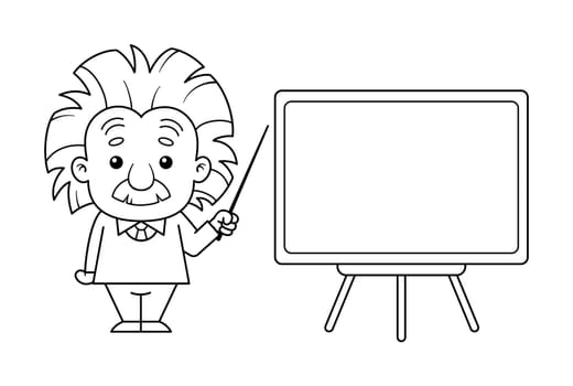 Black And White Albert Einstein Cartoon Character With Board