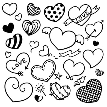 Freehand Handdrawn Valentines Day Elements Doodle. Premium Vector