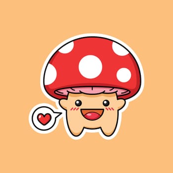 Cute Mushroom Cartoon Character In Sticker Style Premium Vector Graphic Asset