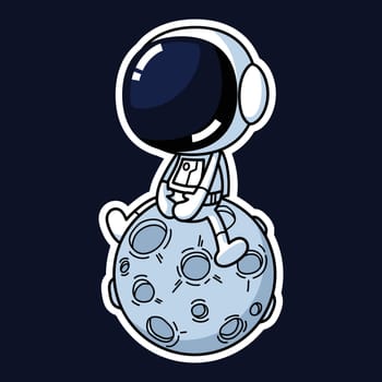 Cute Astronaut Cartoon Character Sitting On The Moon. Premium Vector Graphic Asset.
