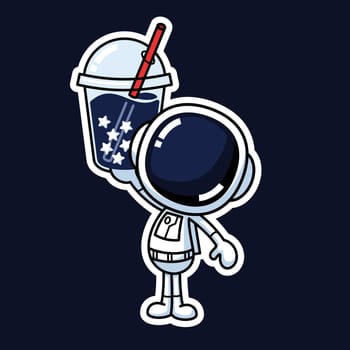 Cute Astronaut Cartoon Character Holding A Boba Cup. Premium Vector Graphic Asset.