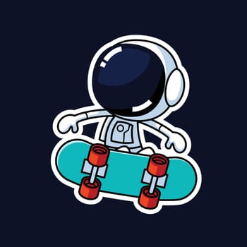 Cute Astronaut Cartoon Character On Skateboard. Premium Vector Graphic Asset.