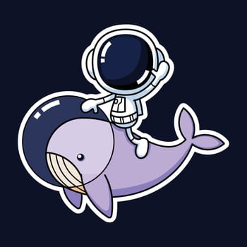 Cute Astronaut Cartoon Character Riding A Whale. Premium Vector Graphic Asset.