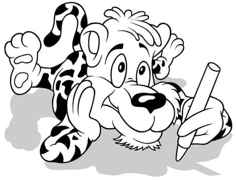 Drawing of a Lying Tiger with a Crayon in his Paw