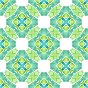 Tiled watercolor background. Green bold boho