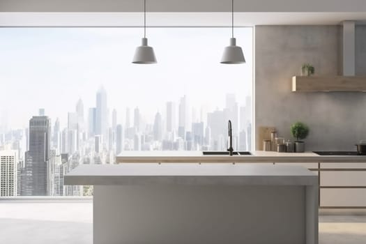 interior modern style floor new appliance rendering furniture apartment gray island. Generative AI.