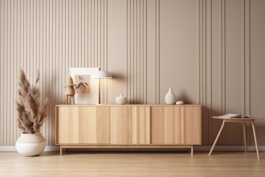 interior background design wooden furniture frame beige classic hardwood living living room. Generative AI.