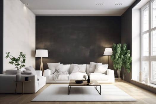 interior background sofa style three-dimensional green house modern room luxury living. Generative AI.