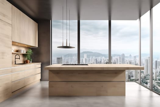 interior sink cabinet apartment dining beige architecture appliance decor window home. Generative AI.