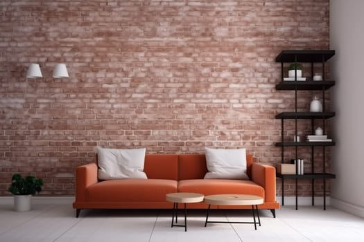 interior background orange render stylish contemporary simple three-dimensional indoor house terracotta. Generative AI.