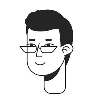 Intelligent man with eyeglasses flat line monochromatic vector character head