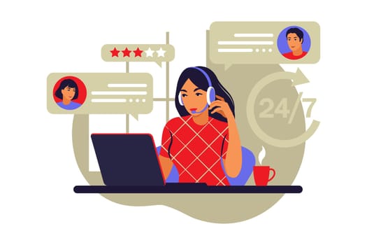 Customer service concept. Support, assistance, call center. Vector illustration. Flat.