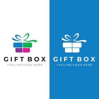 Logo design gift box or gift box template with ribbon sign, letter G and gifts.Logo for surprise,valentin,birthday,gift shop,party and business.