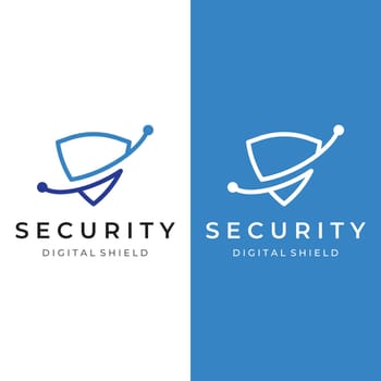 Creative technology digital cyber security logo template design with modern shield and key protection concept. Logo for business, digital and technology.